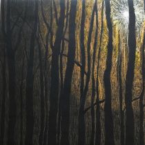 Lamp post behind trees, oil pastels, 70x100 cm, 2017, private collection - Belgium